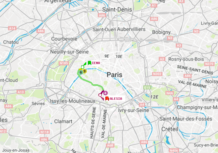 plan itinéraire ratp de Iéna à Alésia
