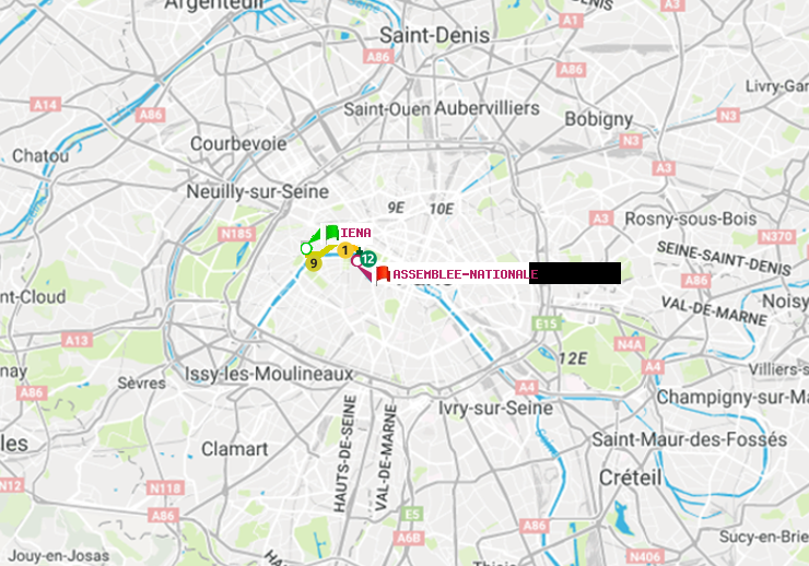 plan itinéraire ratp de Iéna à Assemblée Nationale