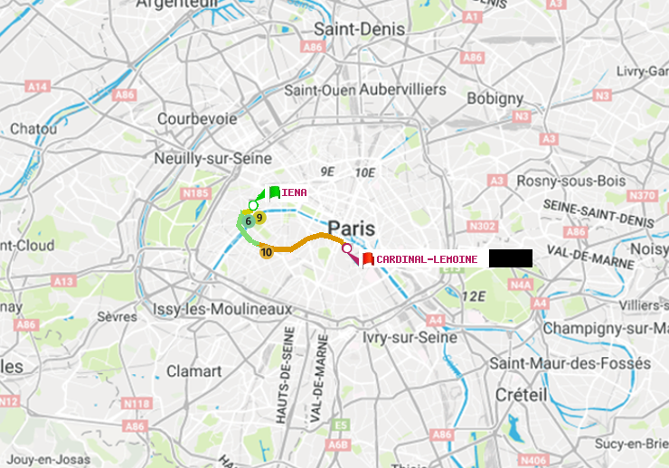 plan itinéraire ratp de Iéna à Cardinal-Lemoine