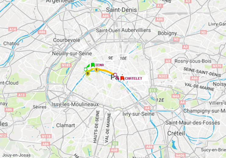 plan itinéraire ratp de Iéna à Châtelet