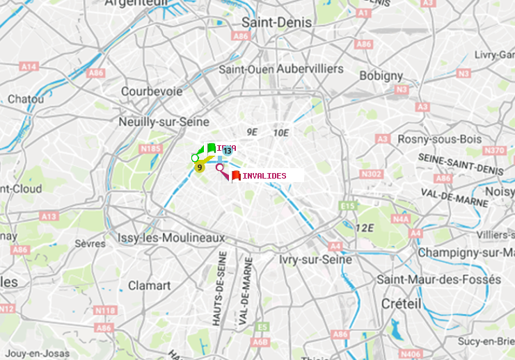 plan itinéraire ratp de Iéna à Invalides