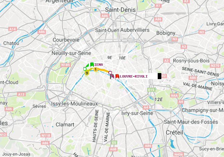 plan itinéraire ratp de Iéna à Louvre-Rivoli