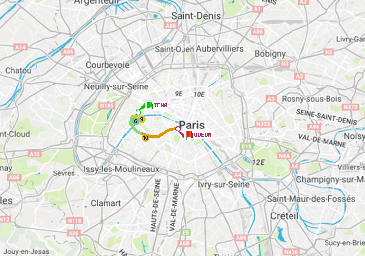 plan itinéraire ratp de Iéna à Odéon