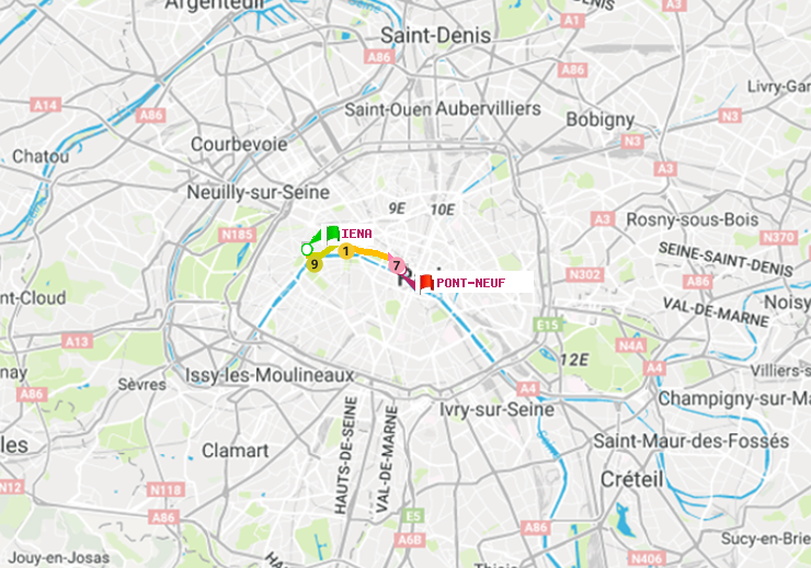 plan itinéraire ratp de Iéna à Pont Neuf