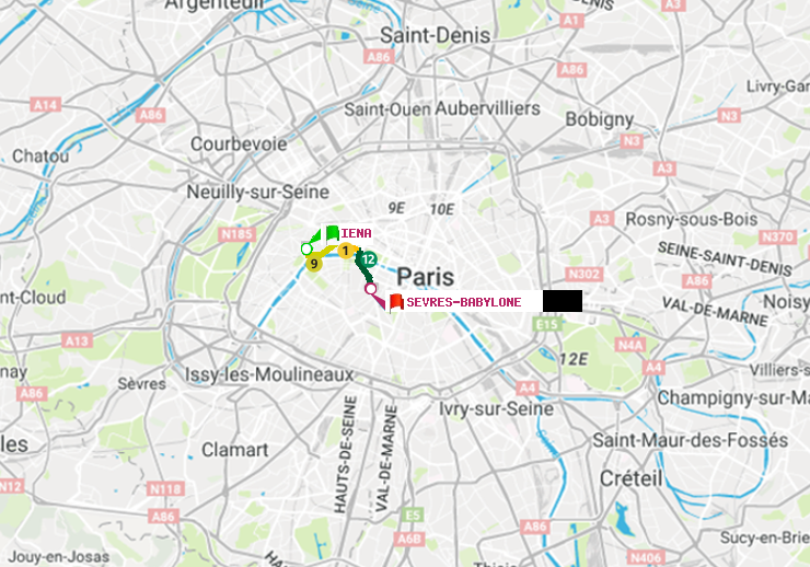 plan itinéraire ratp de Iéna à Sèvres-Babylone