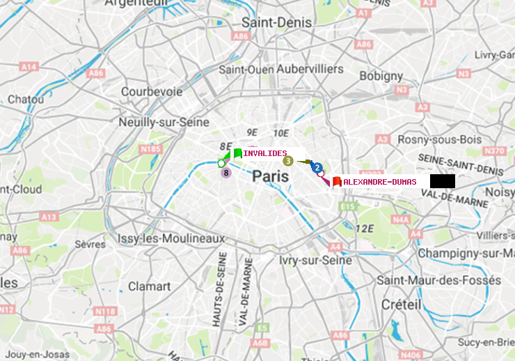 plan itinéraire ratp de Invalides à Alexandre-Dumas