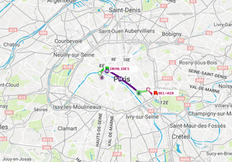 plan itinéraire ratp de Invalides à Bel-Air