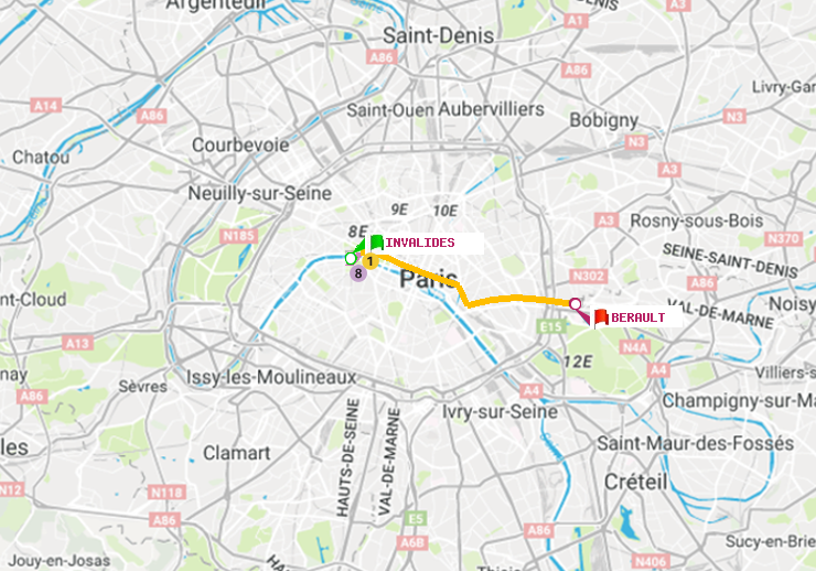 plan itinéraire ratp de Invalides à Bérault