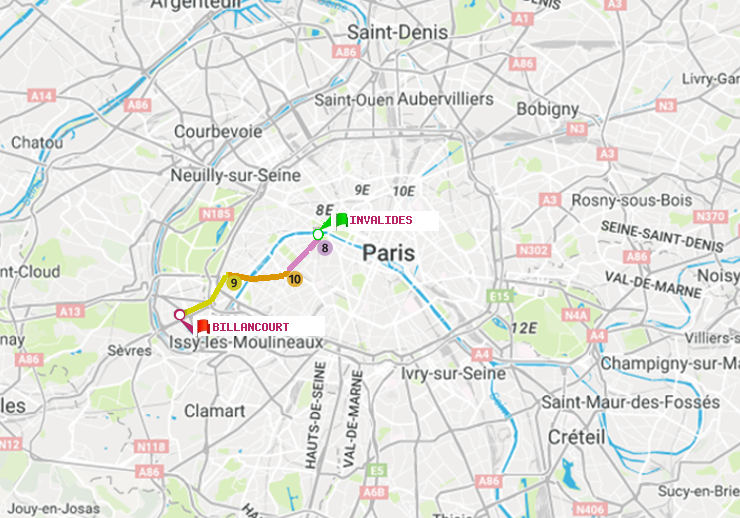 plan itinéraire ratp de Invalides à Billancourt