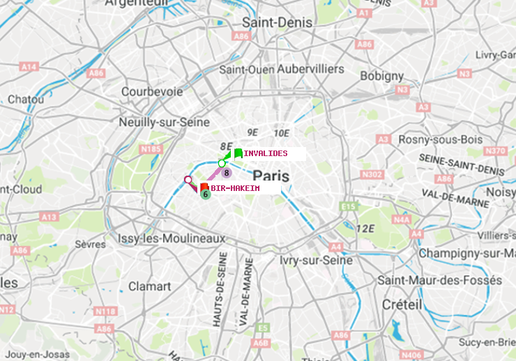 plan itinéraire ratp de Invalides à Bir-Hakeim (Grenelle)