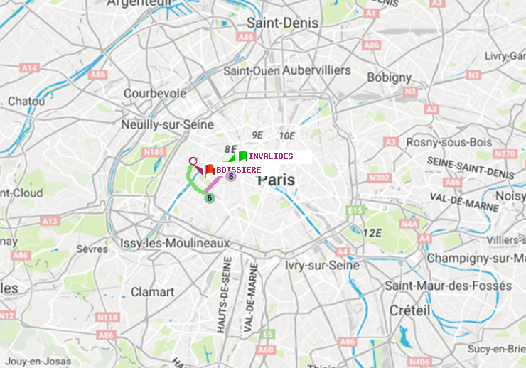 plan itinéraire ratp de Invalides à Boissière