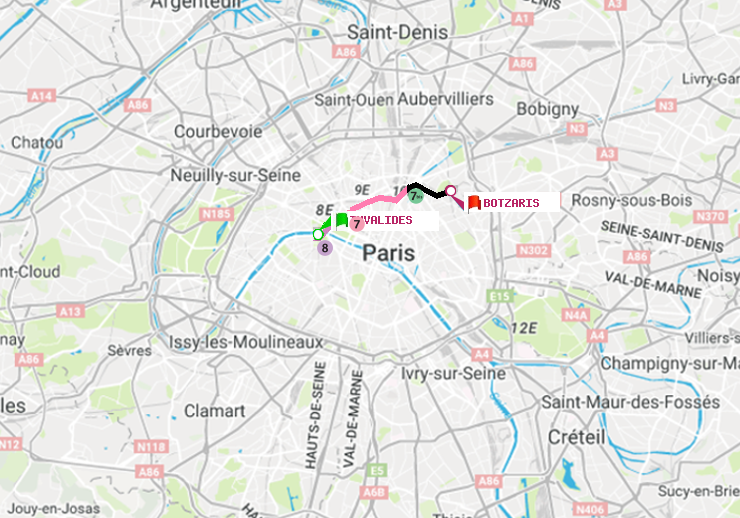 plan itinéraire ratp de Invalides à Botzaris