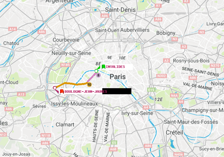 plan itinéraire ratp de Invalides à Boulogne-Jean-Jaurès