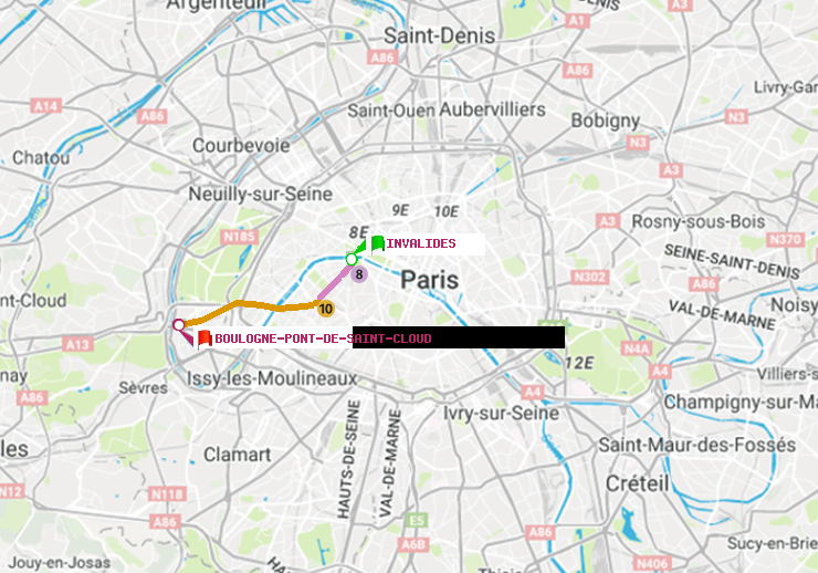 plan itinéraire ratp de Invalides à Boulogne Pont de Saint-Cloud