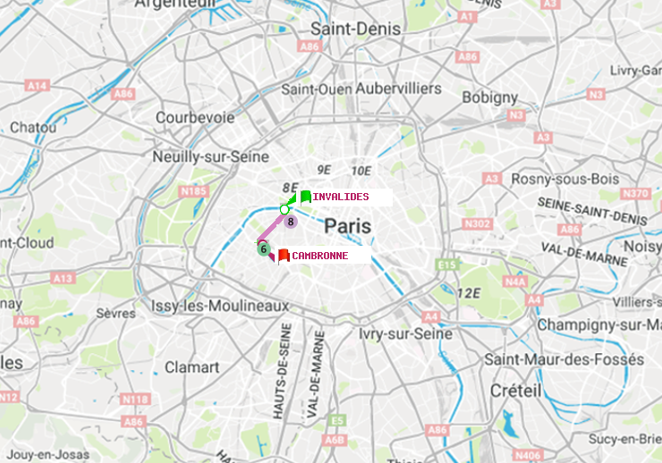 plan itinéraire ratp de Invalides à Cambronne