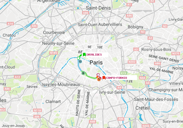 plan itinéraire ratp de Invalides à Campo-Formio