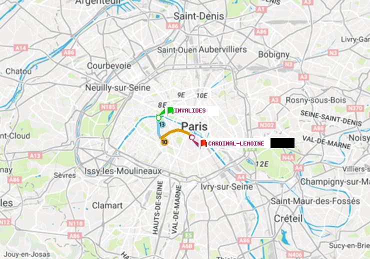 plan itinéraire ratp de Invalides à Cardinal-Lemoine