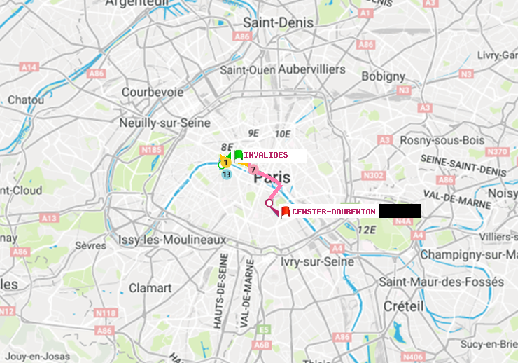 plan itinéraire ratp de Invalides à Censier-Daubenton