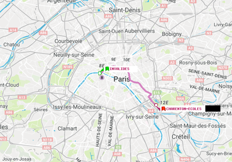 plan itinéraire ratp de Invalides à Charenton-Ecoles