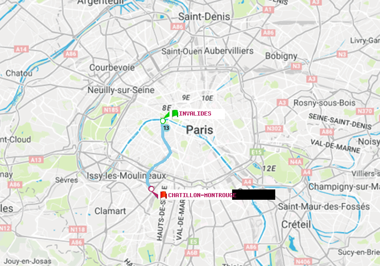 plan itinéraire ratp de Invalides à Châtillon Montrouge