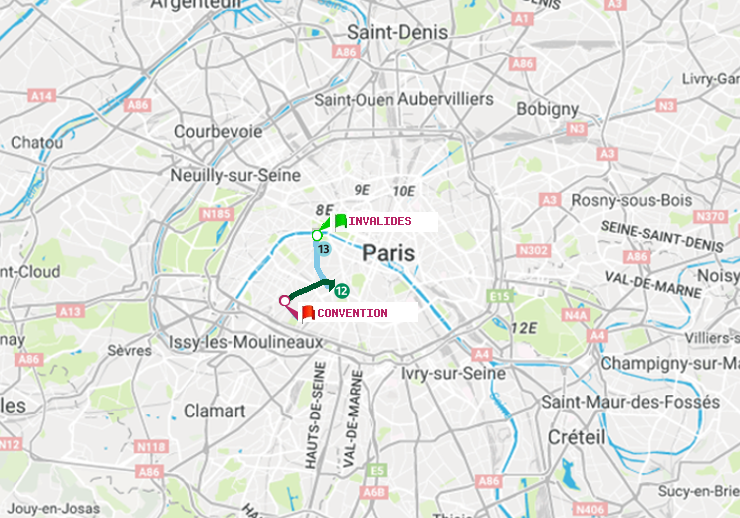plan itinéraire ratp de Invalides à Convention