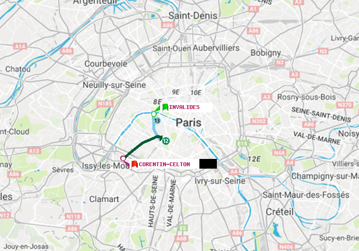 plan itinéraire ratp de Invalides à Corentin-Celton