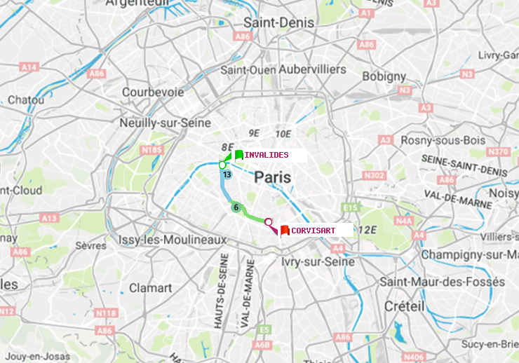 plan itinéraire ratp de Invalides à Corvisart