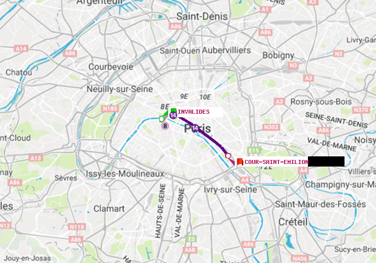 plan itinéraire ratp de Invalides à Cour Saint-Emilion