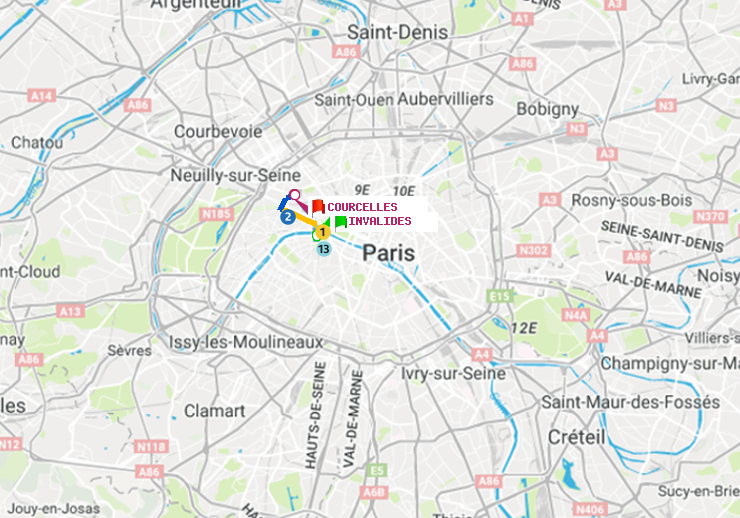 plan itinéraire ratp de Invalides à Courcelles