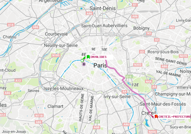 plan itinéraire ratp de Invalides à Créteil-Préfecture (Hôtel de Ville)