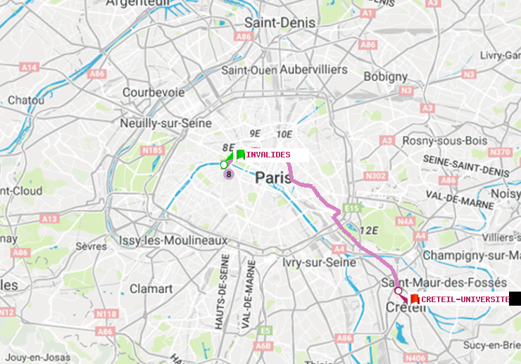 plan itinéraire ratp de Invalides à Créteil-Université