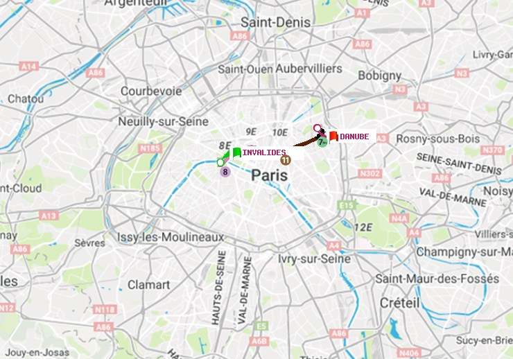 plan itinéraire ratp de Invalides à Danube