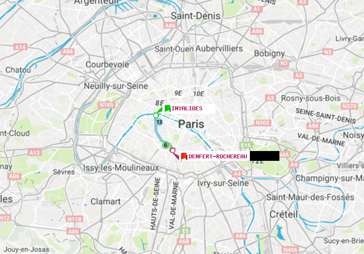 plan itinéraire ratp de Invalides à Denfert-Rochereau