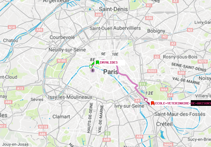 plan itinéraire ratp de Invalides à Ecole Vétérinaire de Maisons-Alfort