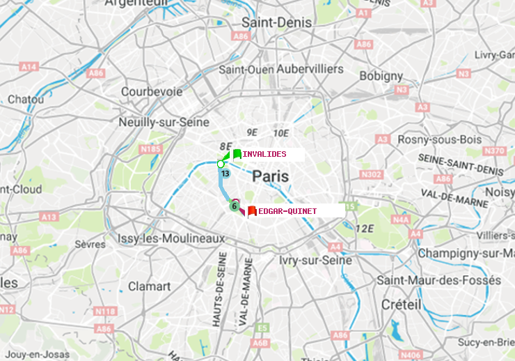 plan itinéraire ratp de Invalides à Edgar-Quinet