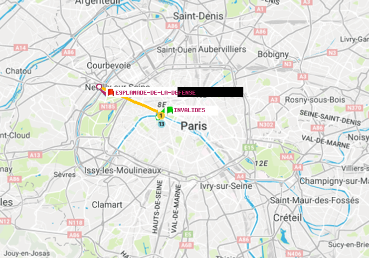 plan itinéraire ratp de Invalides à Esplanade de la Défense