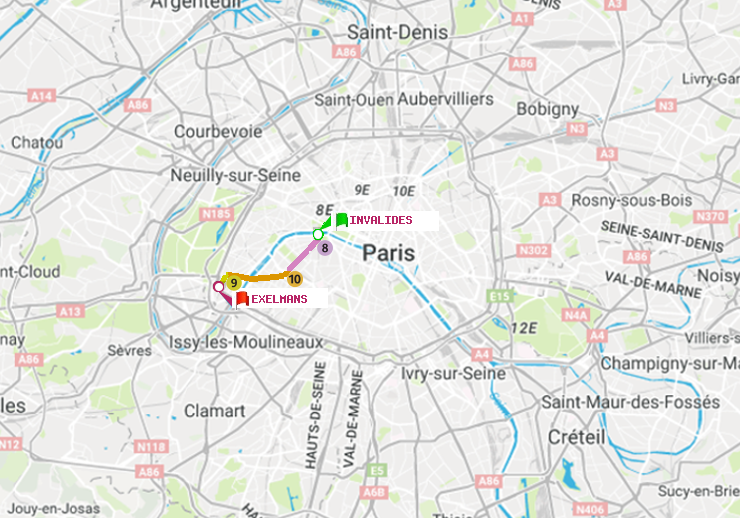 plan itinéraire ratp de Invalides à Exelmans