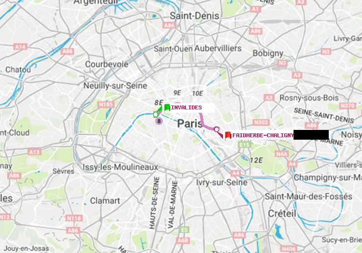 plan itinéraire ratp de Invalides à Faidherbe-Chaligny