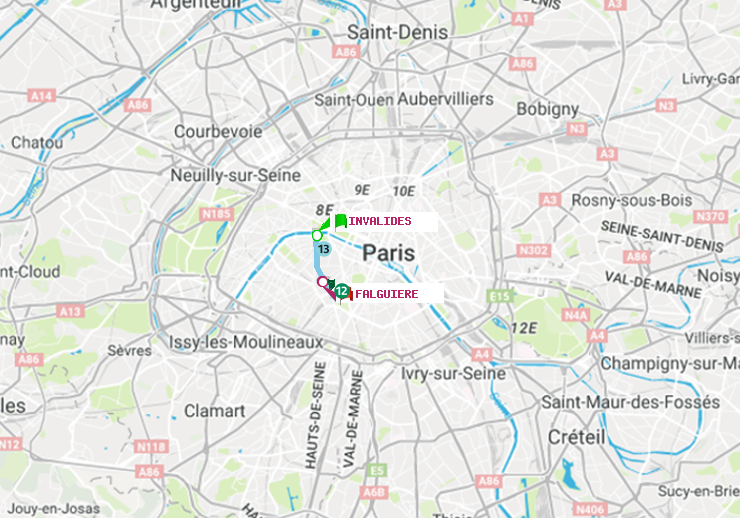 plan itinéraire ratp de Invalides à Falguière