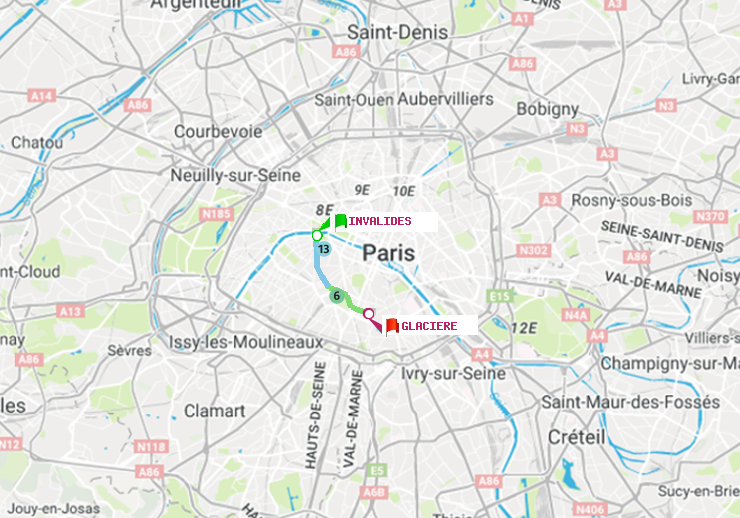 plan itinéraire ratp de Invalides à Glacière