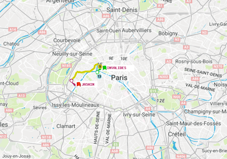plan itinéraire ratp de Invalides à Jasmin
