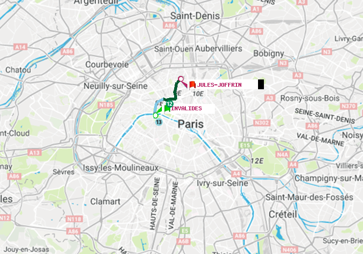 plan itinéraire ratp de Invalides à Jules Joffrin