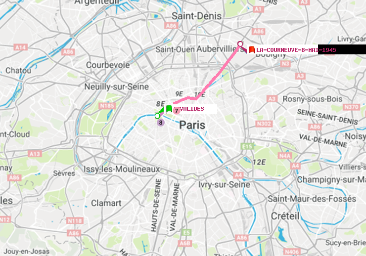 plan itinéraire ratp de Invalides à La Courneuve-8-Mai-1945