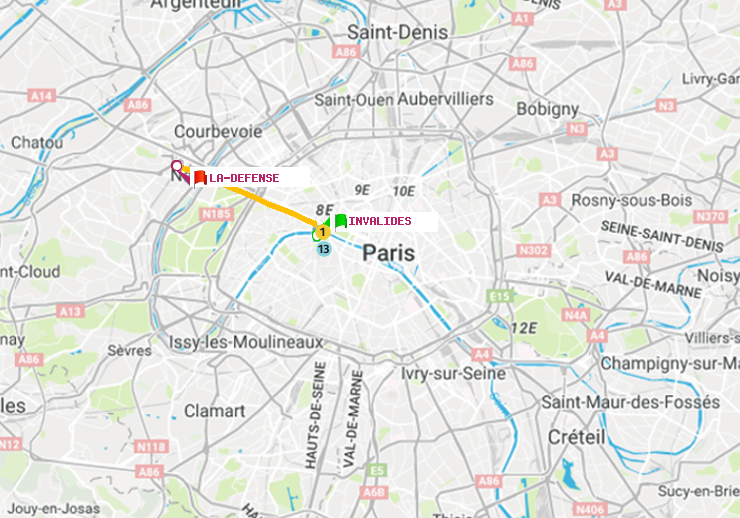 plan itinéraire ratp de Invalides à La Défense (Grande Arche)