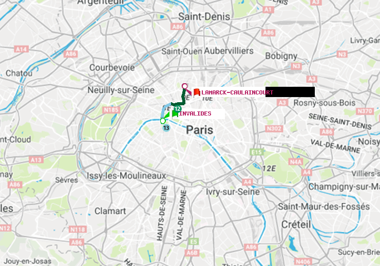 plan itinéraire ratp de Invalides à Lamarck-Caulaincourt