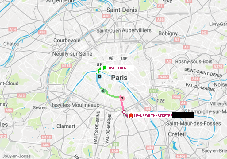 plan itinéraire ratp de Invalides à Le Kremlin-Bicêtre