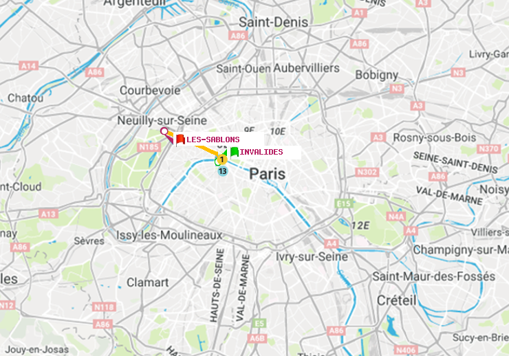 plan itinéraire ratp de Invalides à Les Sablons (Jardin d