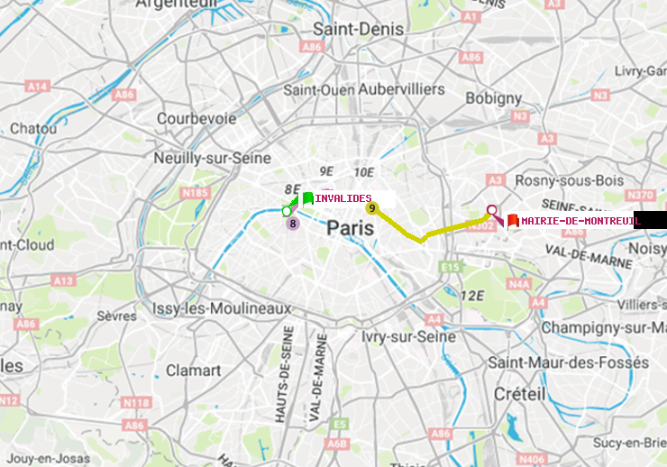 plan itinéraire ratp de Invalides à Mairie de Montreuil