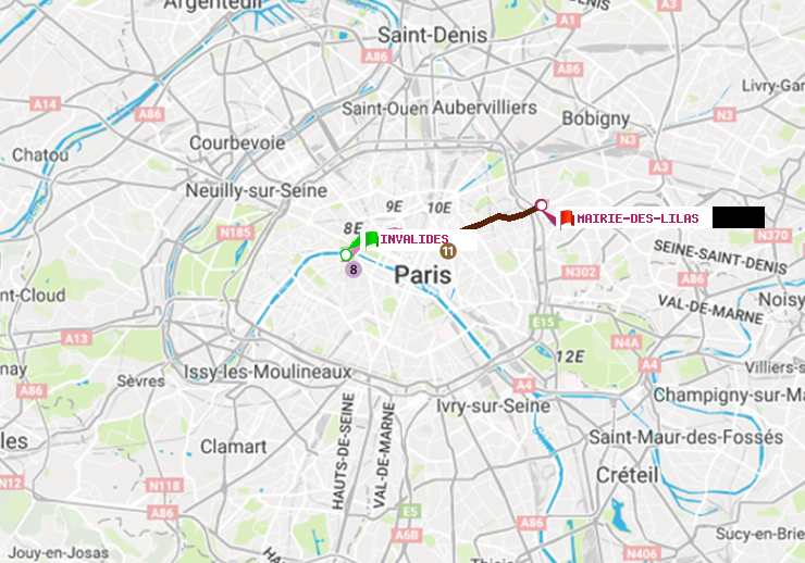 plan itinéraire ratp de Invalides à Mairie des Lilas