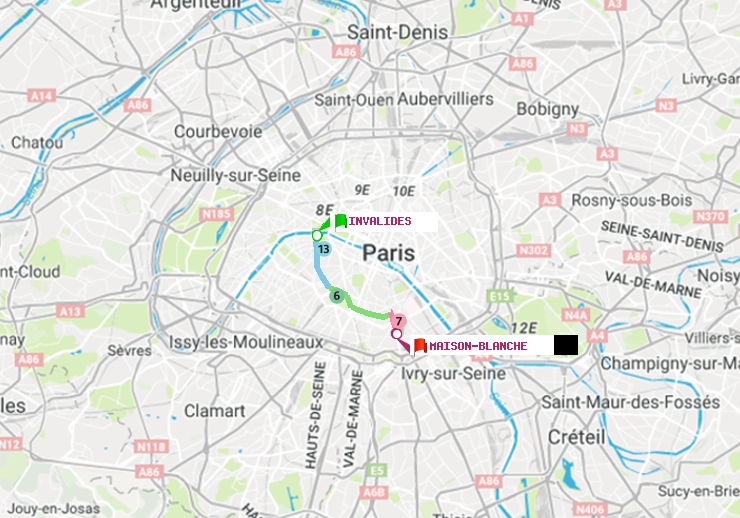 plan itinéraire ratp de Invalides à Maison Blanche